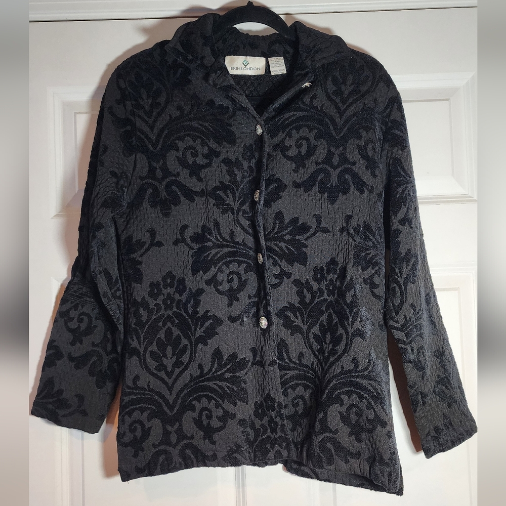 Erin London Black Paisley Patterned Jacket M Minor Flaws